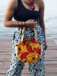 Mini sac Ashanti / Wax fleurs rouges / Sac rond / Tissu africain