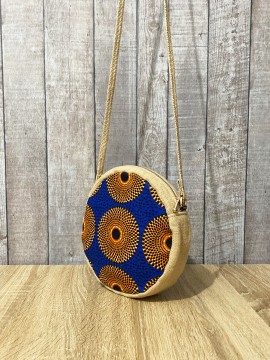 Petit sac rond / Wax disques orange / Toile de jute / Tissu africain
