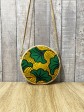 Petit sac rond / Wax fleurs vertes / Toile de jute / Tissu africain