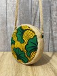 Petit sac rond / Wax fleurs vertes / Toile de jute / Tissu africain