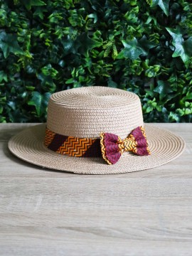 Canotier à noeud / Wax batik rouge / Chapeau jute / Tissu africain