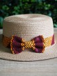 Canotier à noeud / Wax batik rouge / Chapeau jute / Tissu africain