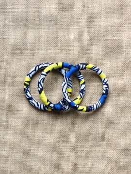 Lot de 3 bracelets / Wax fleurs bleu / Trois bracelets / Tissu africain